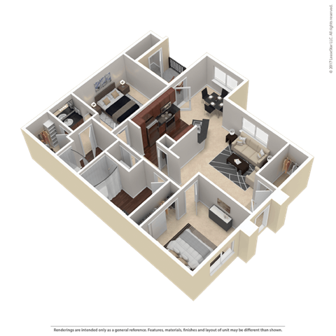 Floor plan for 2 beds, 2 baths, 1162 sqft